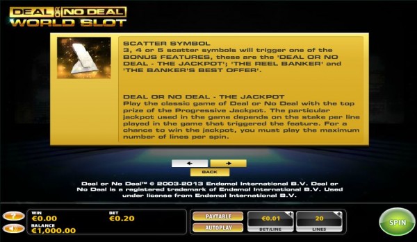 Deal or No Deal World Slot Paytable 2